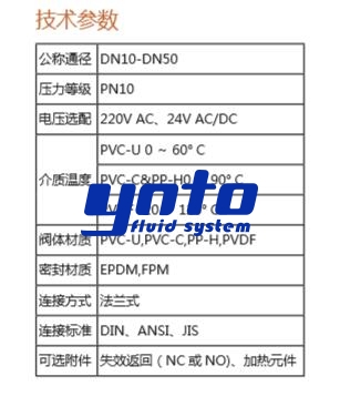 法兰式电动塑料球阀技术参数